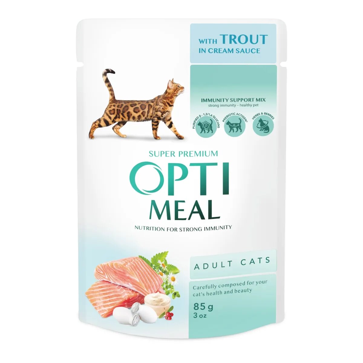 OPTIMEAL Păstrăv plic hrană umedă pisici (în sos) 85g
