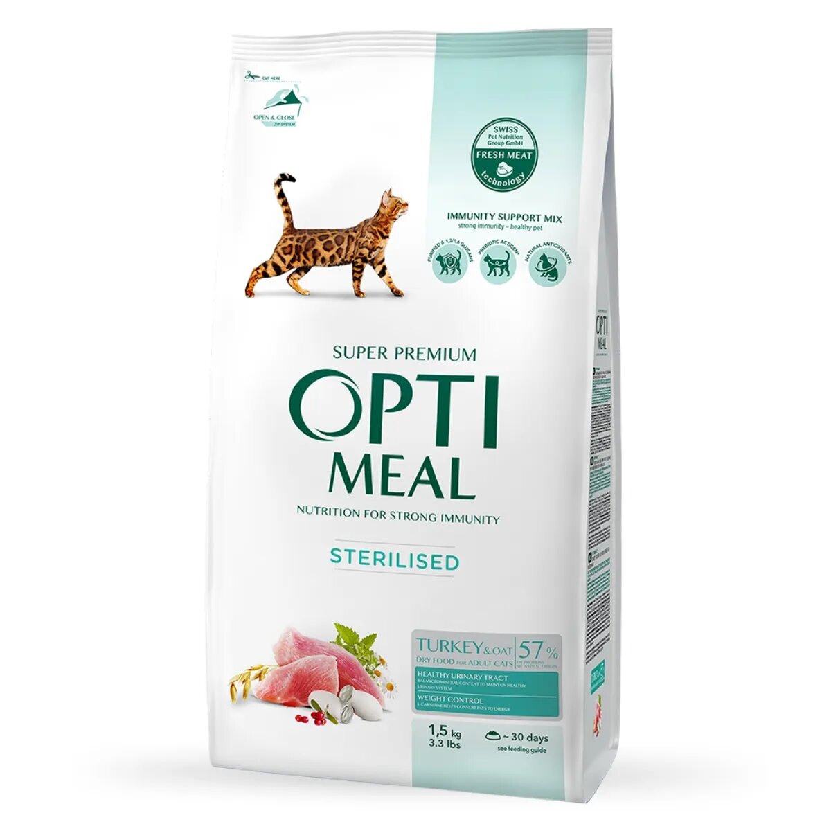 OPTIMEAL Sterilised Curcan cu Ovăz hrană uscată pisici sterilizate Sterilised Curcan hrană uscată pisici sterilizate 1.5kg