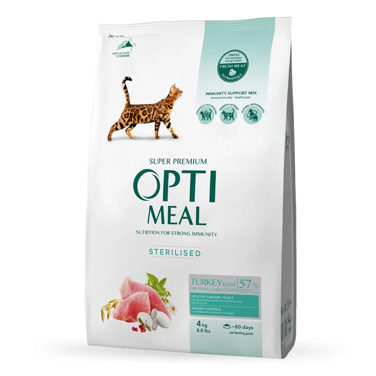 OPTIMEAL Sterilised Curcan cu Ovăz hrană uscată pisici sterilizate Sterilised Curcan hrană uscată pisici sterilizate 4kg