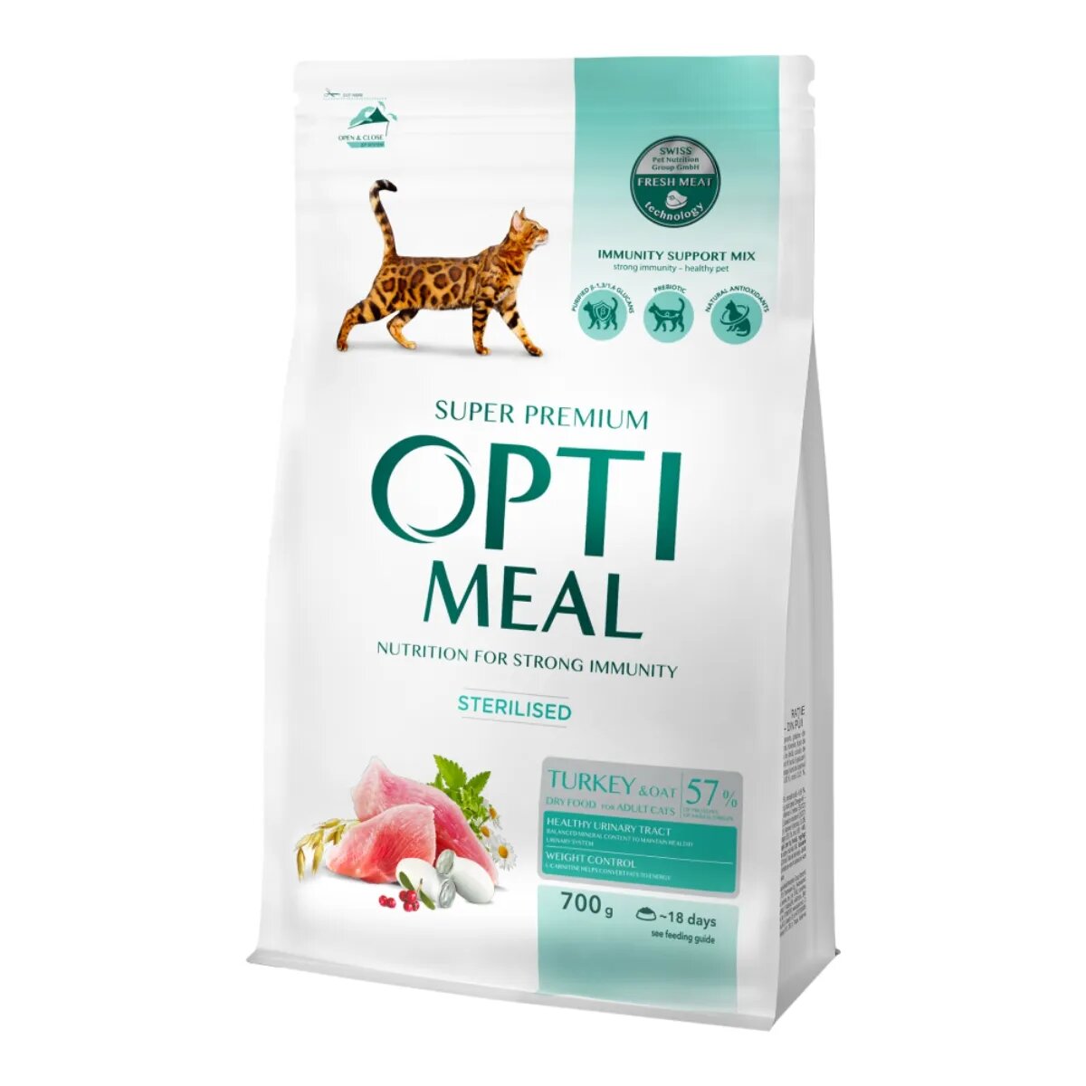 OPTIMEAL Sterilised Curcan cu Ovăz hrană uscată pisici sterilizate Sterilised Curcan hrană uscată pisici sterilizate 700g