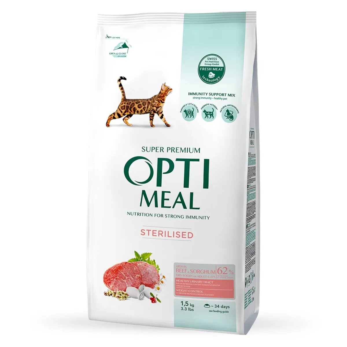 OPTIMEAL Sterilised Vită cu Sorg hrană uscată pisici sterilizate Sterilised Vită hrană uscată pisici sterilizate 1.5kg
