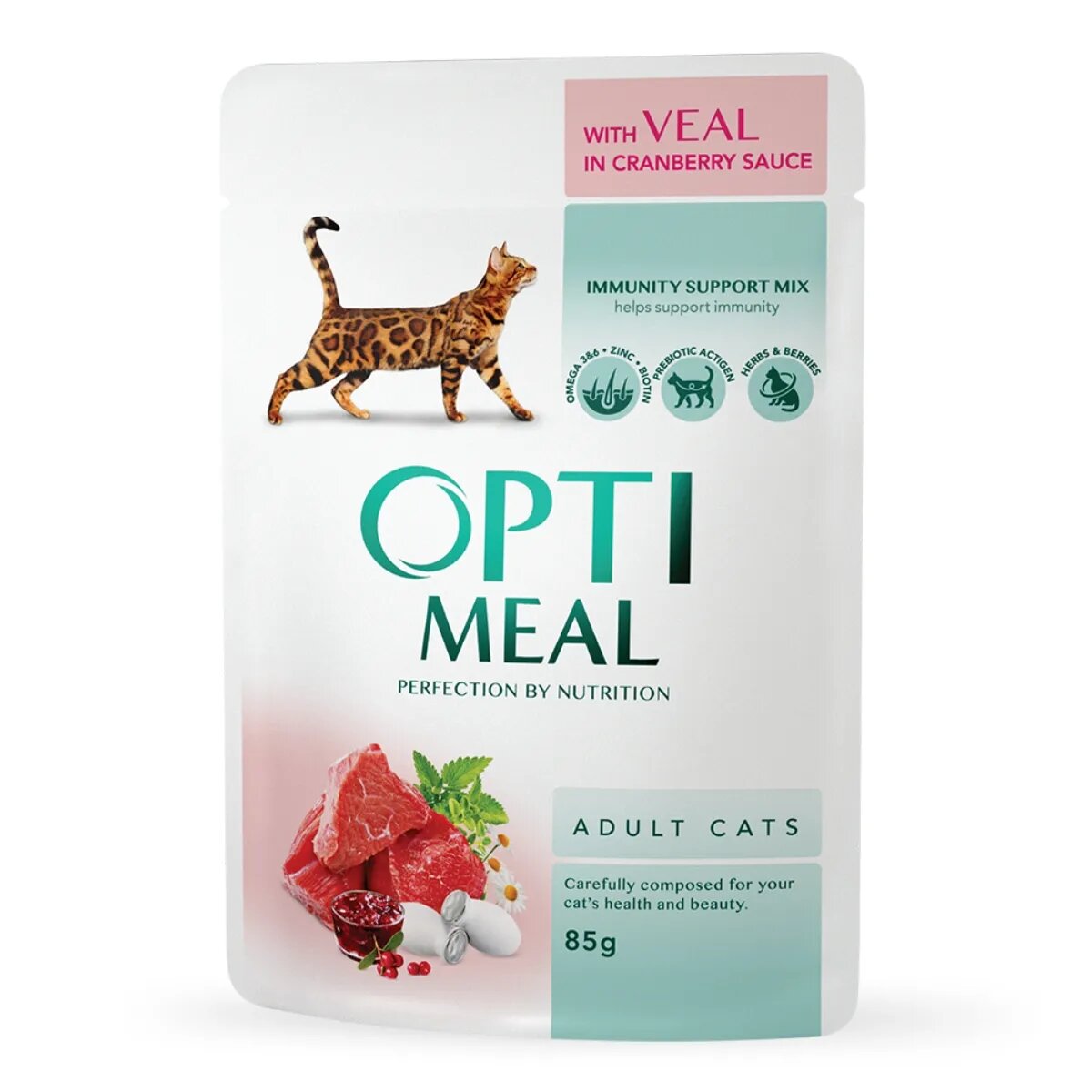 OPTIMEAL Vită cu Merișoare hrană umedă pisici (în sos) Vită plic hrană umedă pisici (în sos) 85g