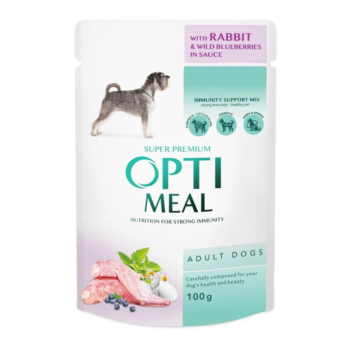 OPTIMEAL XS-XL Iepure și afine plic hrană umedă câini (în sos) 100g x 12buc