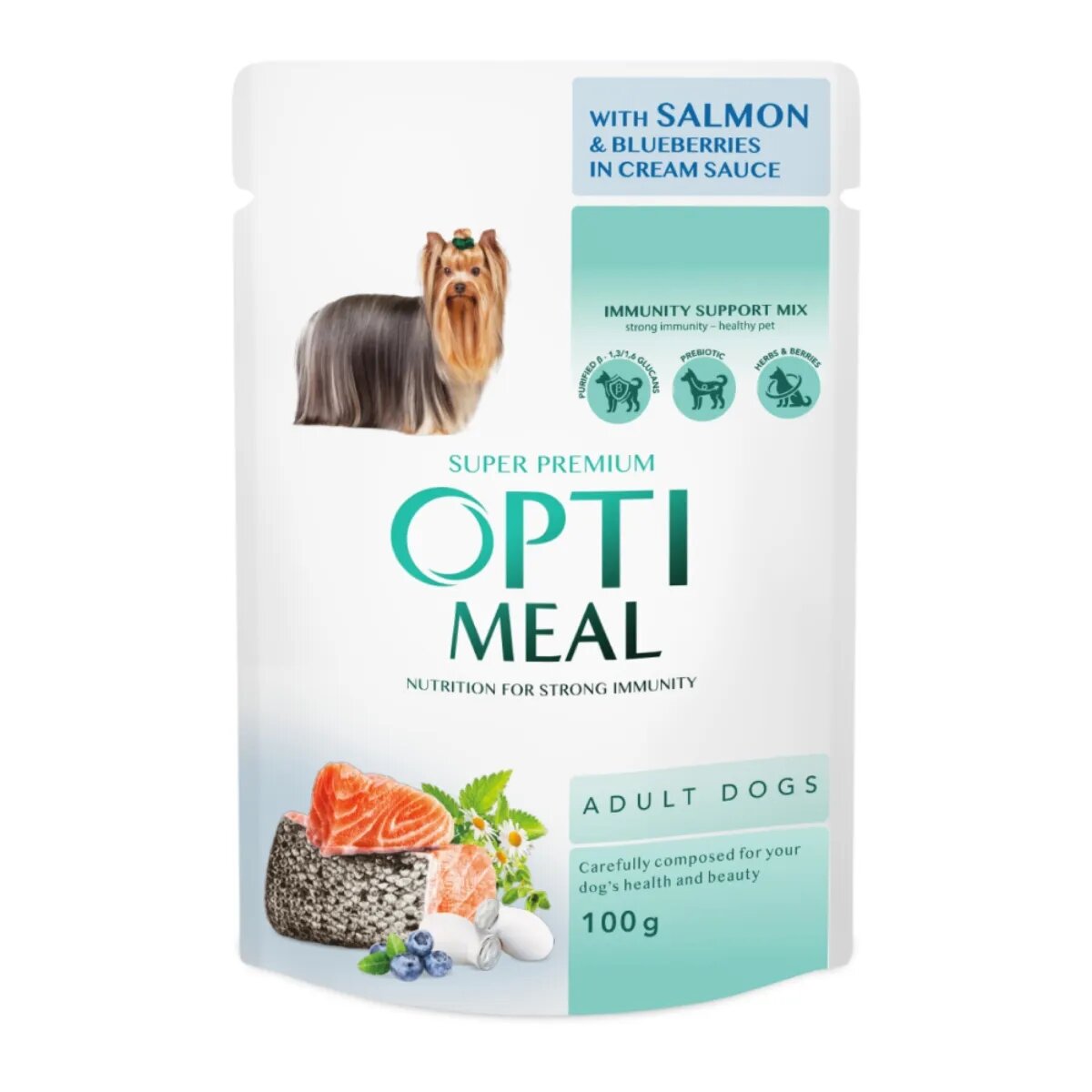 OPTIMEAL XS-XL Somon și afine plic hrană umedă câini (în sos) 100g