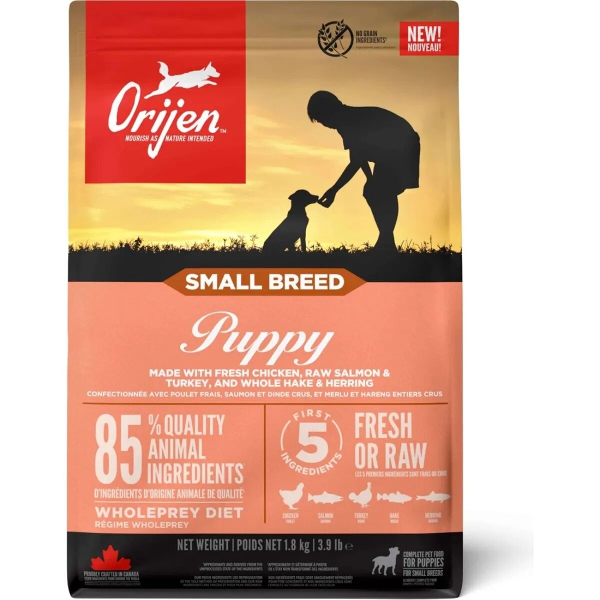 Orijen Puppy Small Breed XS-S Pui și Curcan hrană uscată fără cereale câini junior 1.8kg