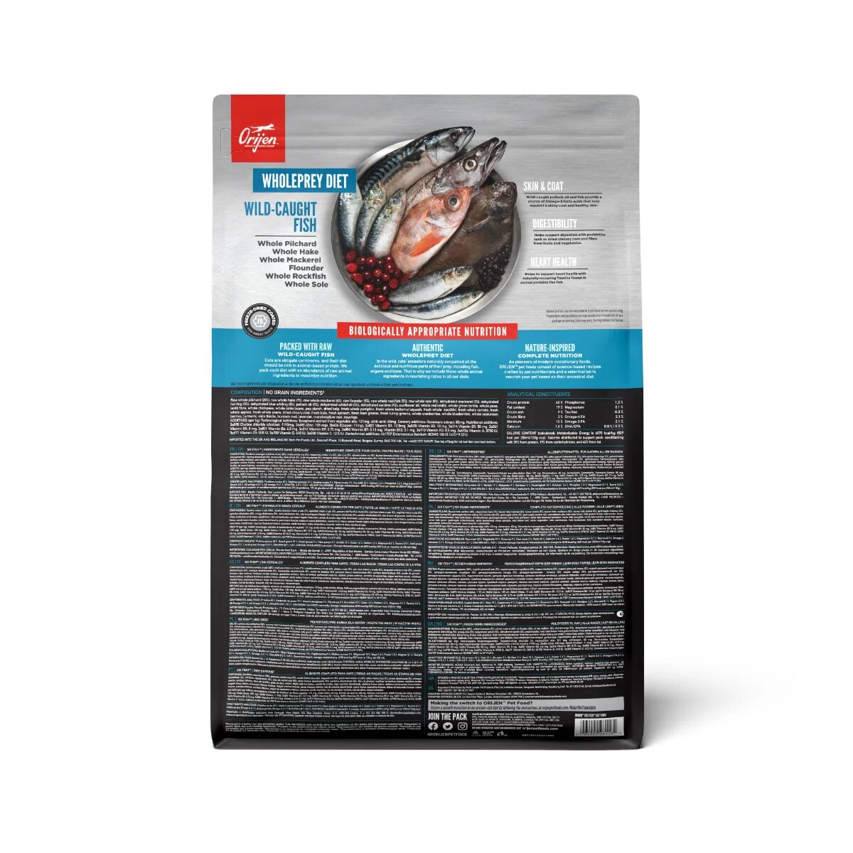 Orijen Six Fish Pește hrană uscată fără cereale pisici 5.4kg Six Fish Pește hrană uscată fără cereale pisici 1.8kg