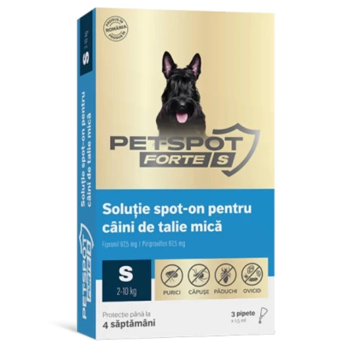 Pasteur Pet Spot Forte deparazitare externă câini pipetă Pet Spot Forte deparazitare externă câini S(2 - 10kg) pipetă 1.5ml x 3buc