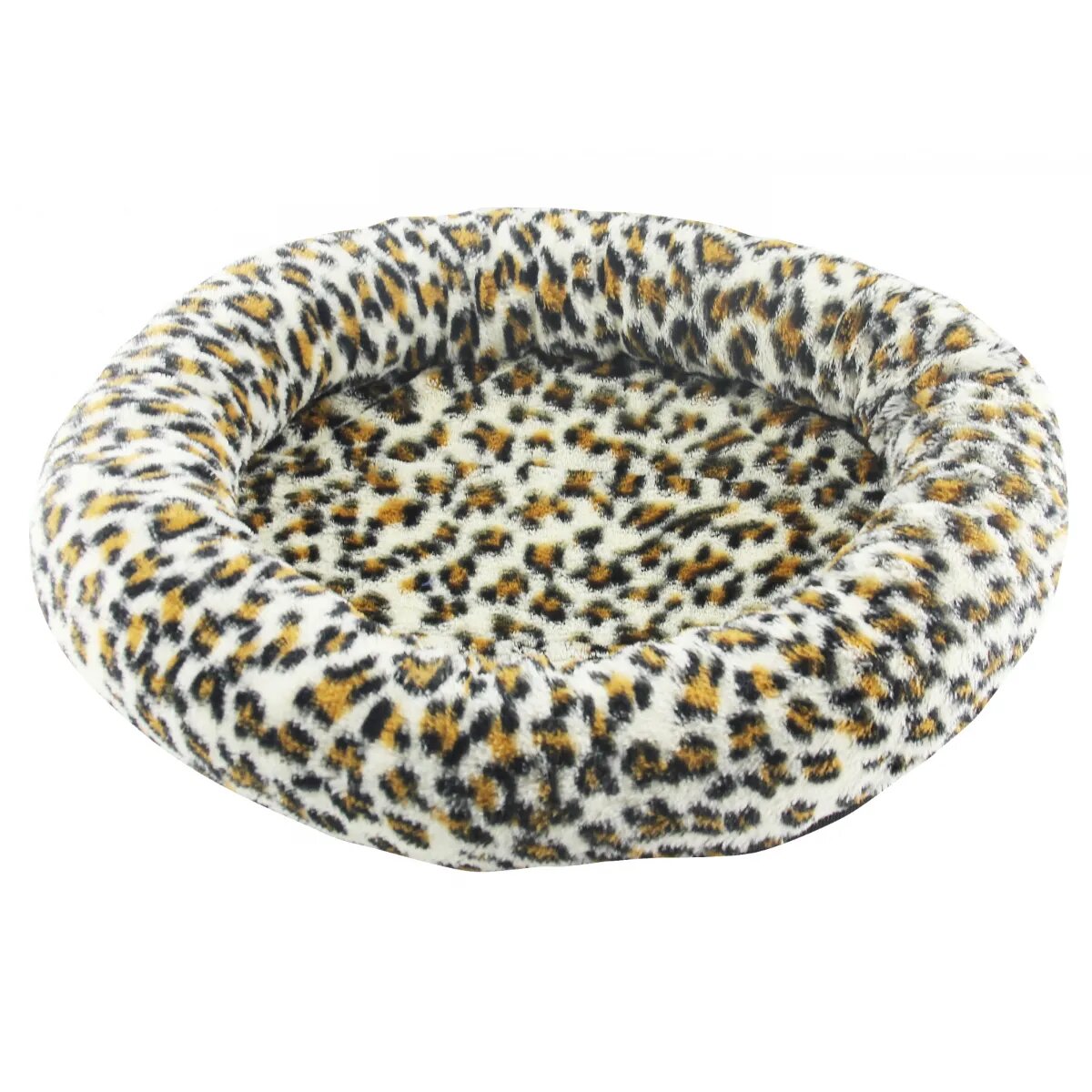 Pawise Leopard Print pat rotund câini și pisici pluș imprimeu leopard alb și maro 40.5x48x7.5cm