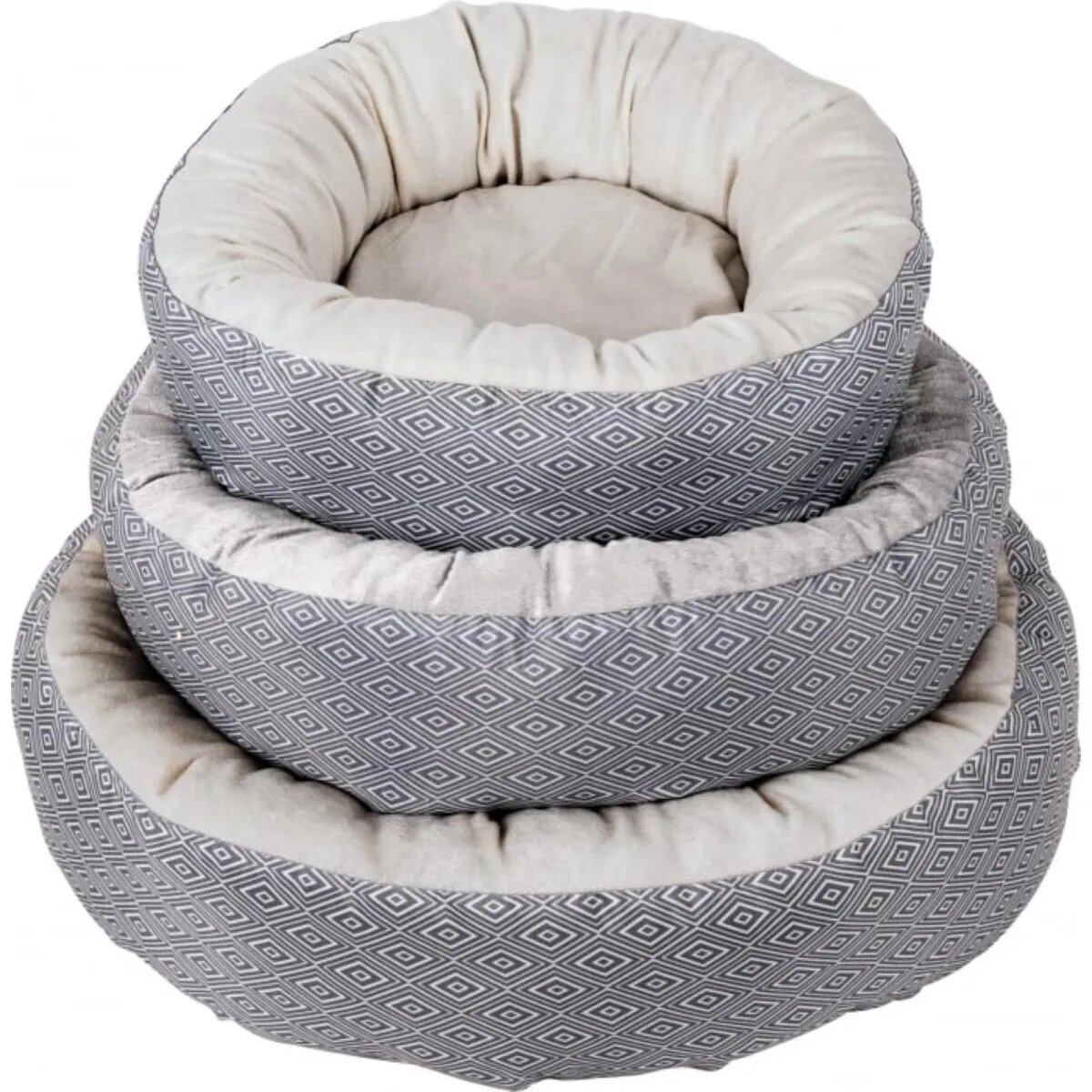 Pawise pat rotund câini textil imprimeu geometric ortopedic gri și alb M
