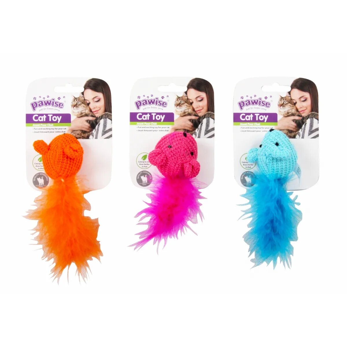 Pawise Șoricel cu Pene jucărie minge pisici textil activități fizice diverse culori 14 x 5.5 x 4.5 cm