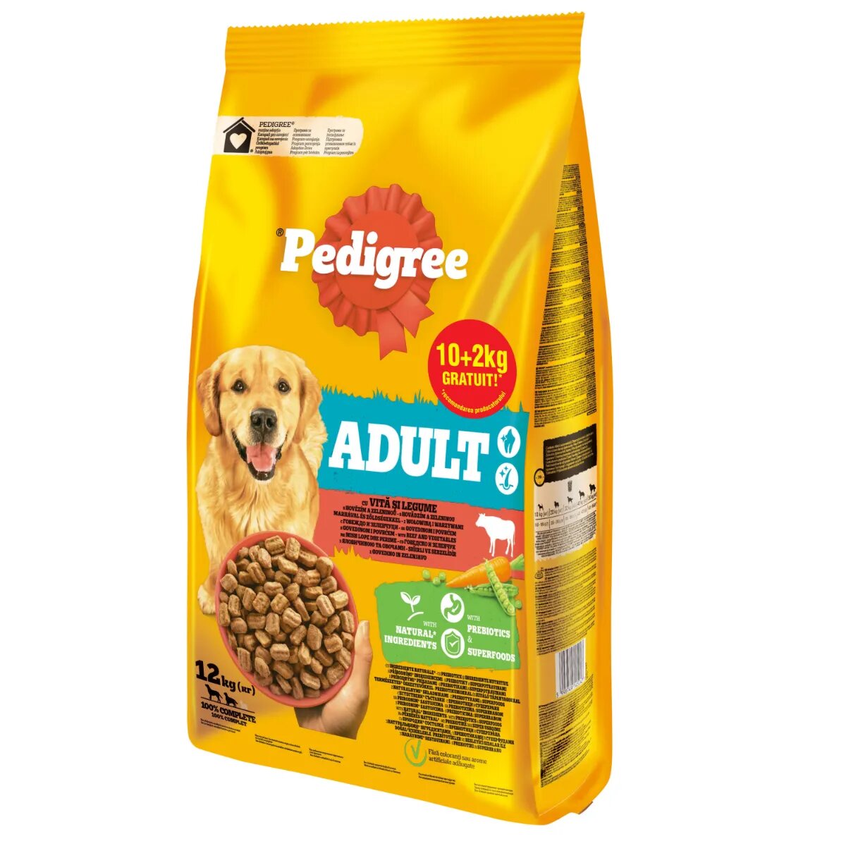 PEDIGREE Adult M-XL Vită și Legume hrană uscată câini 10+2kg GRATUIT