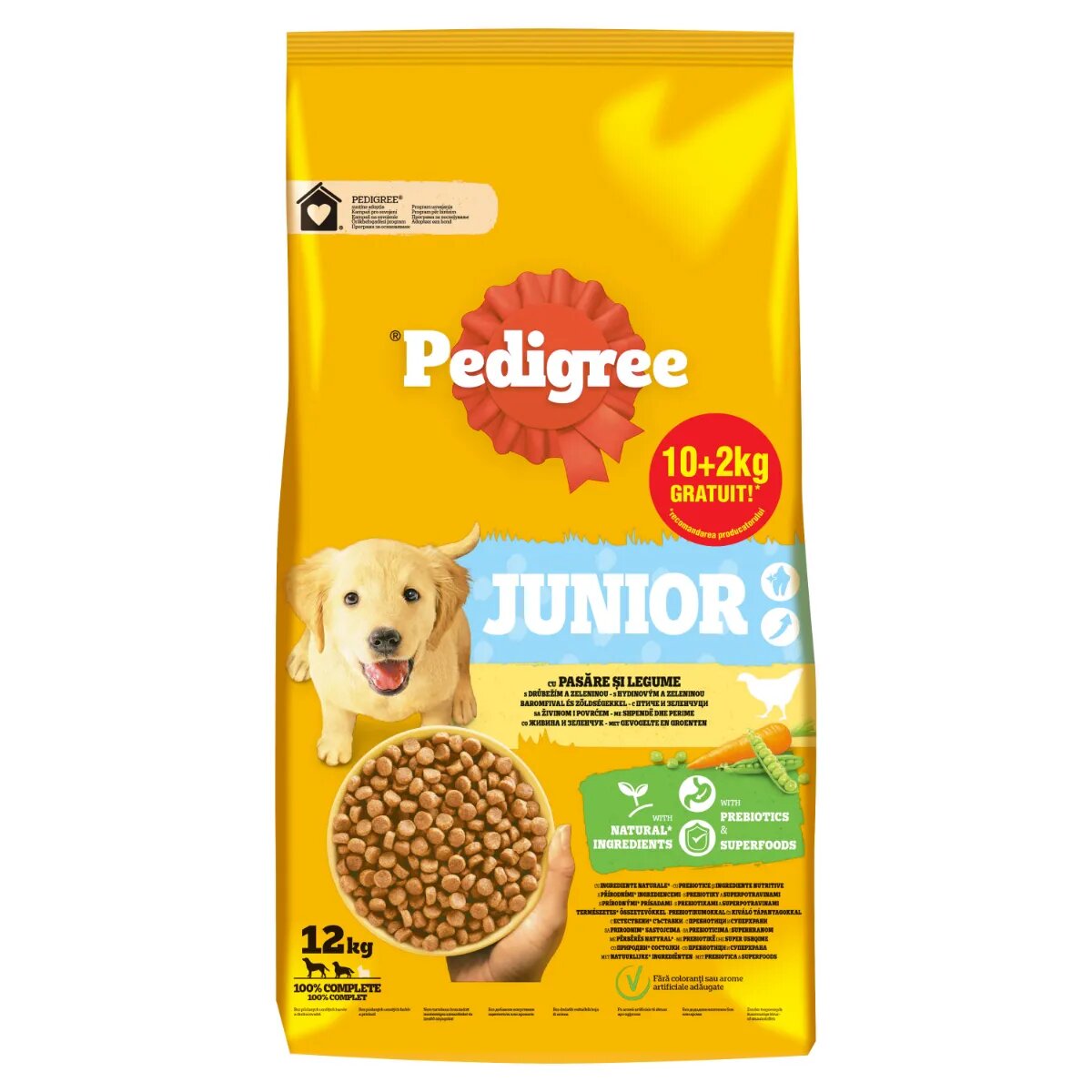 PEDIGREE Junior M-XL Pasăre și Legume hrană uscată câini junior 10+2kg GRATUIT