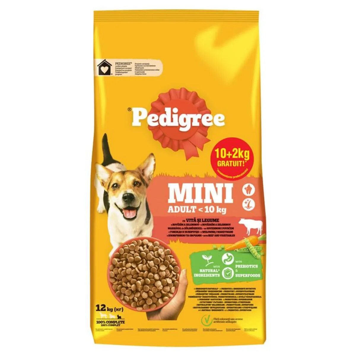 PEDIGREE Mini Adult XS-S Vită și Legume hrană uscată câini 10+2kg GRATUIT