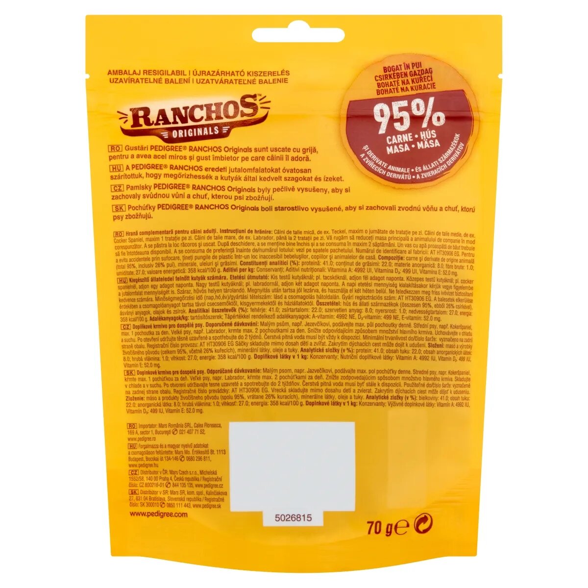 PEDIGREE Ranchos recompense câini fâșii uscate Pui 70g