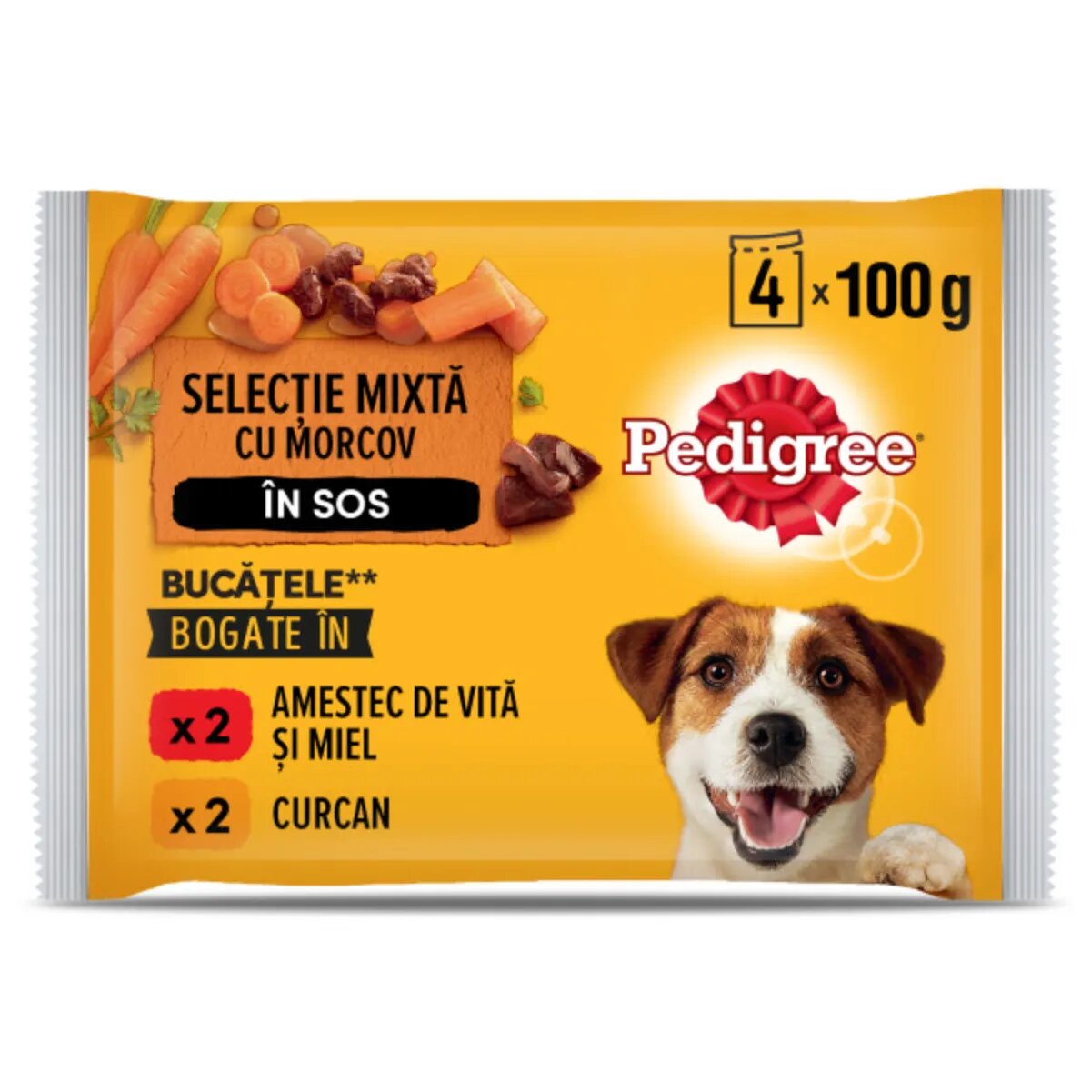 PEDIGREE Selectie Mixtă XS-XL Vită și Curcan plic hrană umedă câini (în sos) bax 400g x 13buc