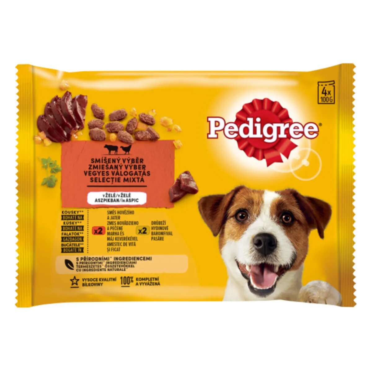 PEDIGREE Selectie Mixtă XS-XL Vită și Pasăre plic hrană umedă câini (în aspic) multipack 100g x 4buc