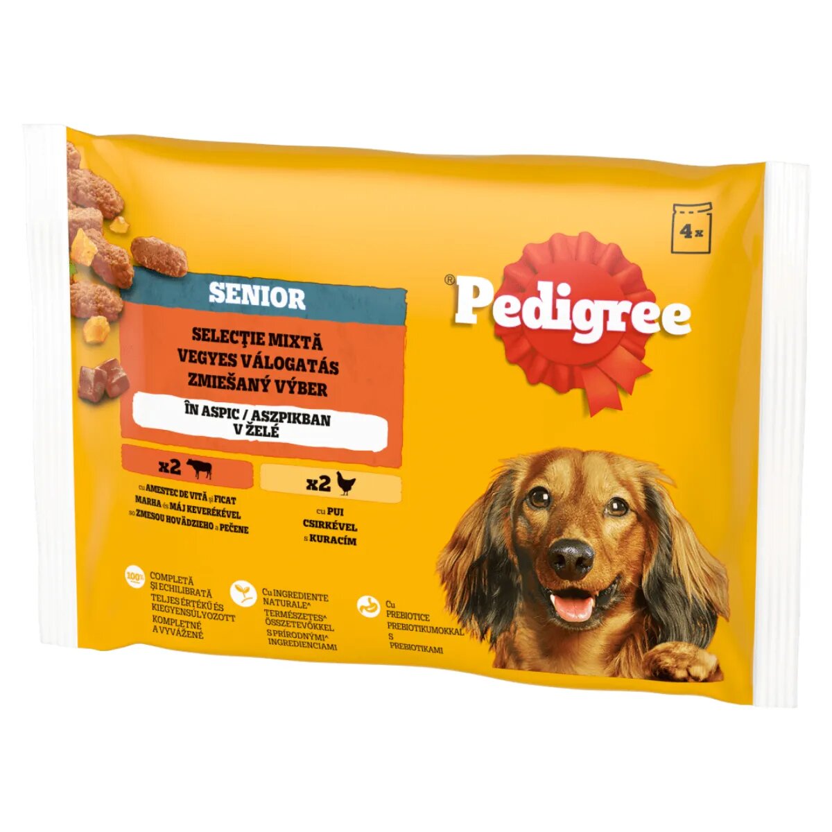 PEDIGREE Senior Mix XS-M Vită și Pui plic hrană umedă câini senior (în aspic) multipack 100g x 4buc