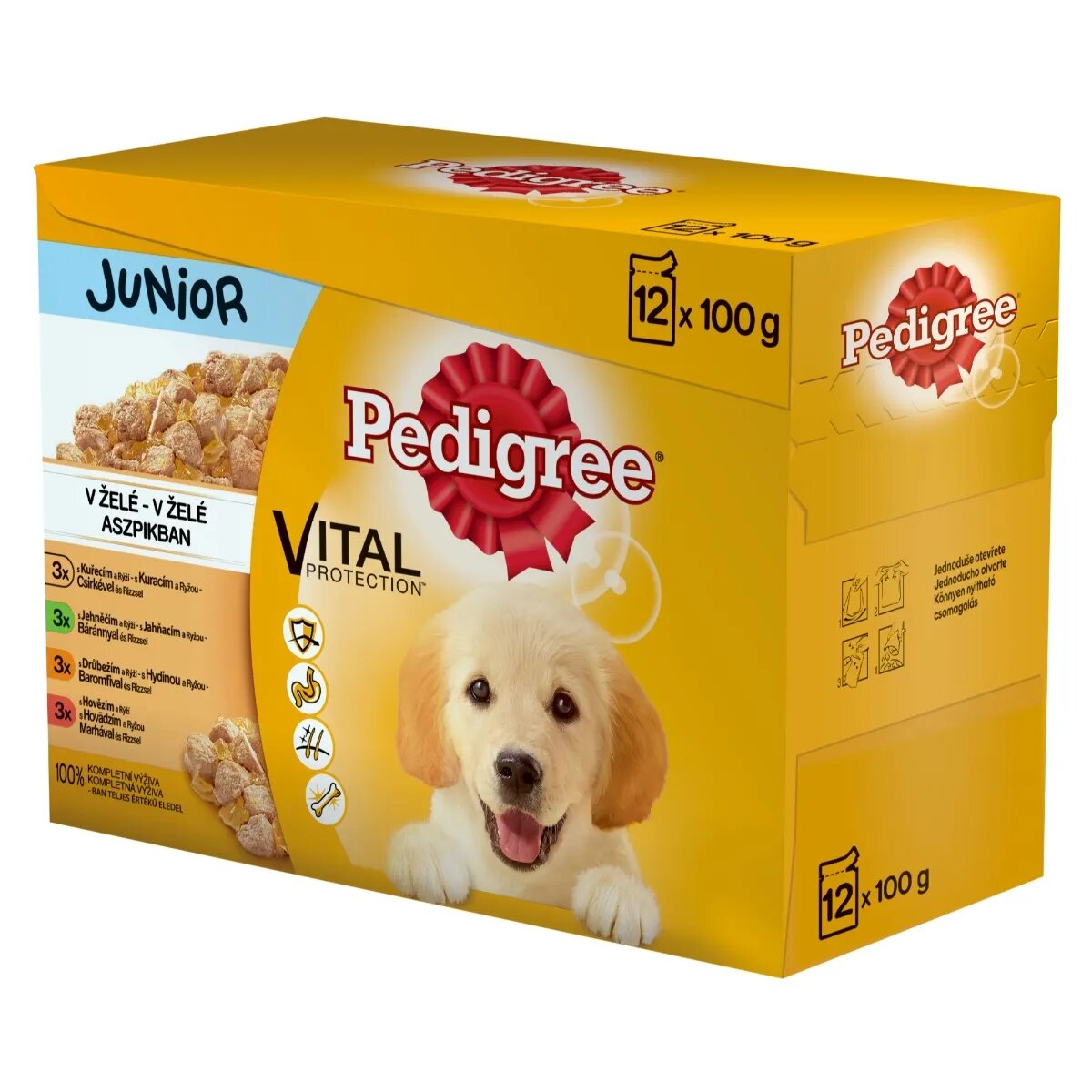 PEDIGREE Vital Protection Junior Multipack 4 arome pachet mixt plic hrană umedă câini junior (în aspic) 100g x 12