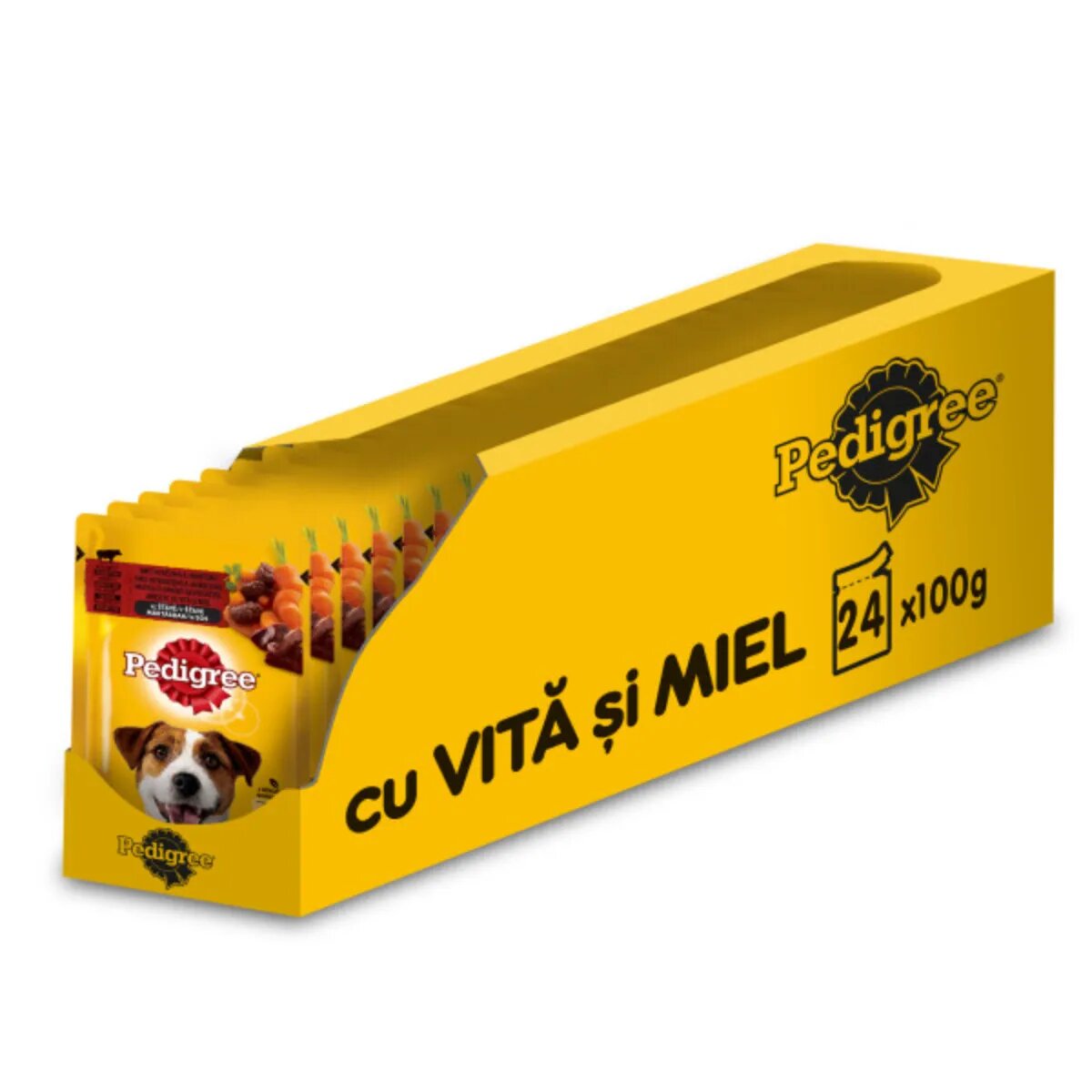 PEDIGREE XS-XL Vită și Miel plic hrană umedă câini (în sos) bax 100g x 24buc