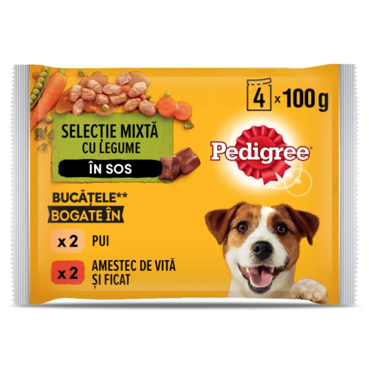 PEDIGREE XS-XL Vită și Pasăre plic hrană umedă câini (în sos) bax 400g x 13buc