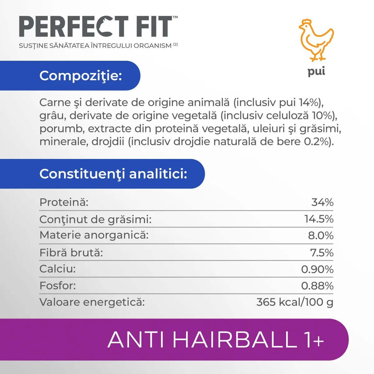 PERFECT FIT Anti Hariball 1+ Pui hrană uscată pisici limitarea ghemurilor de blană 1.4kg
