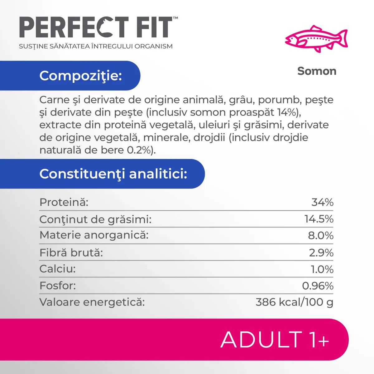 PERFECT FIT Cat Adult 1+ Somon hrană uscată pisici 750g