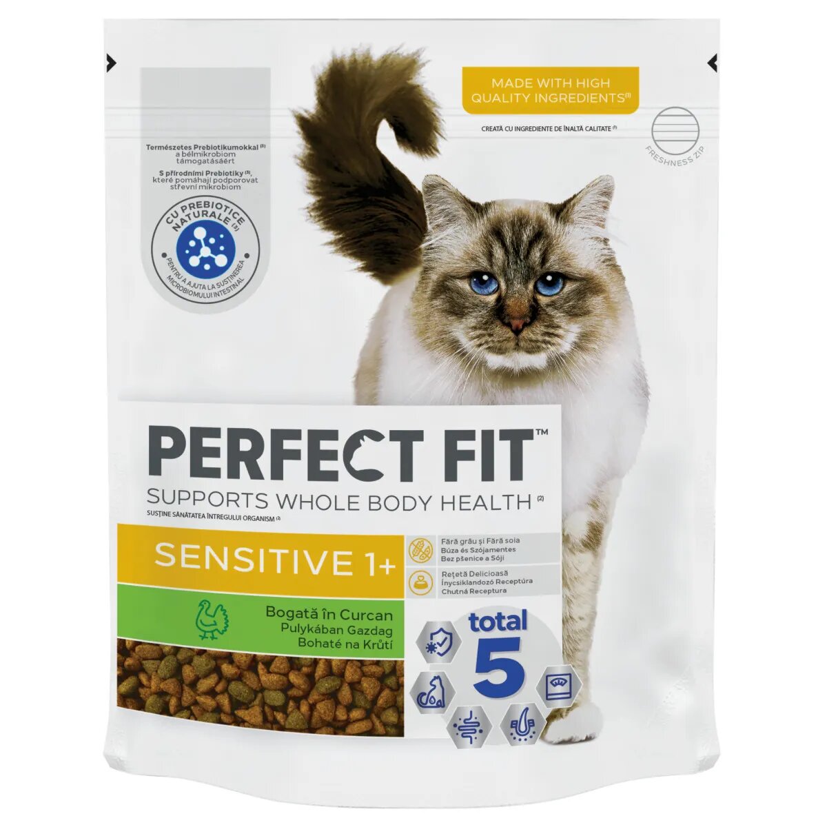PERFECT FIT Cat Sensitive 1+ Curcan hrană uscată pisici sistem digestiv 750g