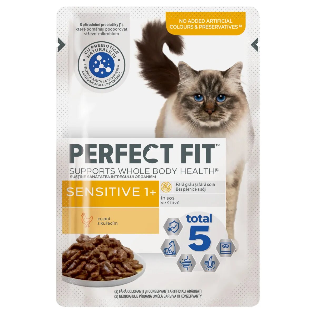 PERFECT FIT Cat Sensitive 1+ Pui plic hrană umedă pisici sistem digestiv (în sos) bax 85g x 12buc
