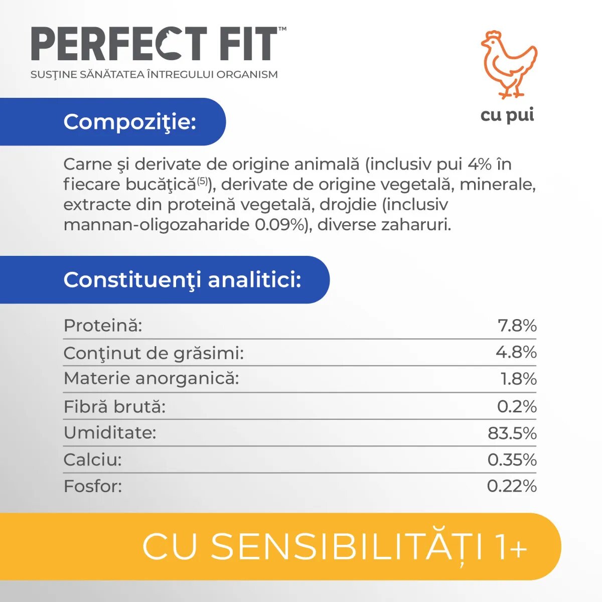 PERFECT FIT Cat Sensitive 1+ Pui plic hrană umedă pisici sistem digestiv (în sos) bax 85g x 12buc