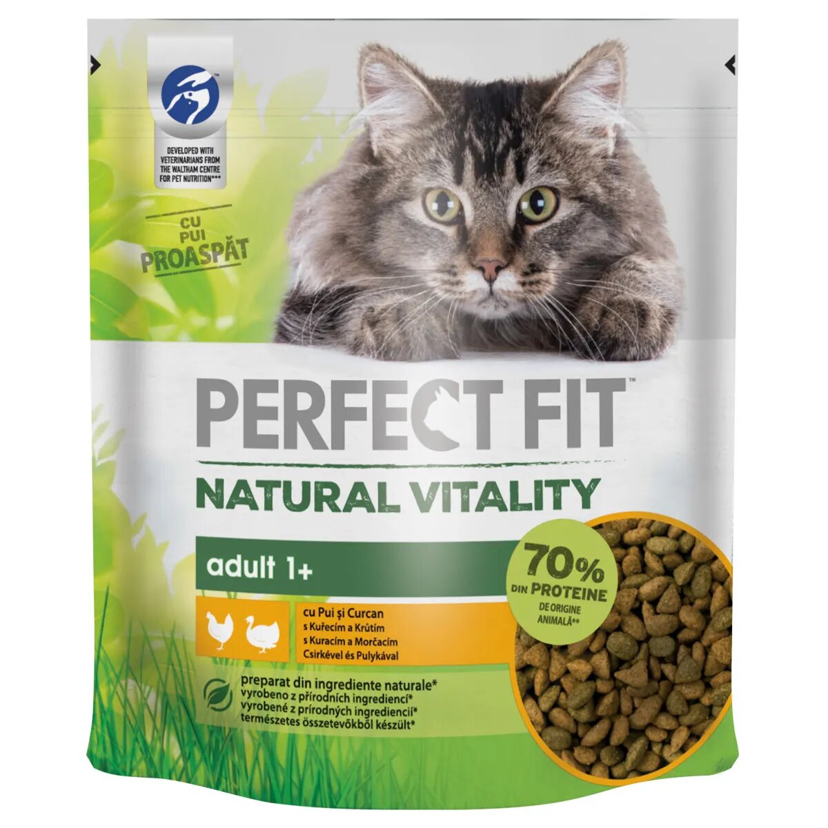 PERFECT FIT Natural Vitality Pui și Curcan hrană uscată pisici 650g