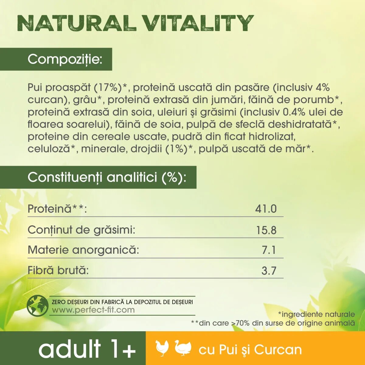 PERFECT FIT Natural Vitality Pui și Curcan hrană uscată pisici 650g