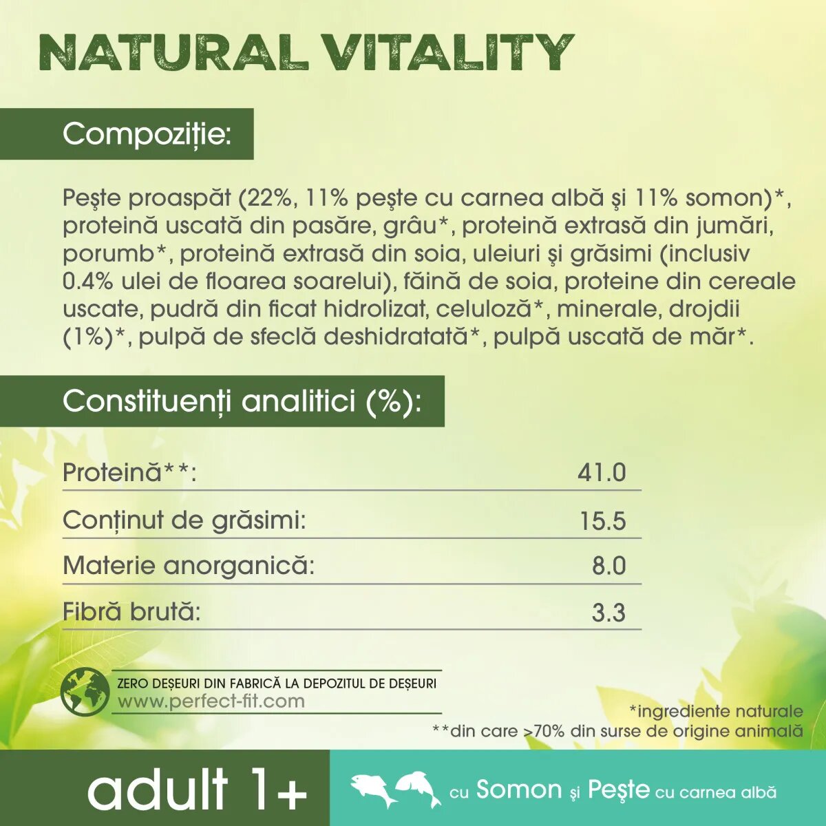 PERFECT FIT Natural Vitality Somon și Pește alb hrană uscată pisici 650g