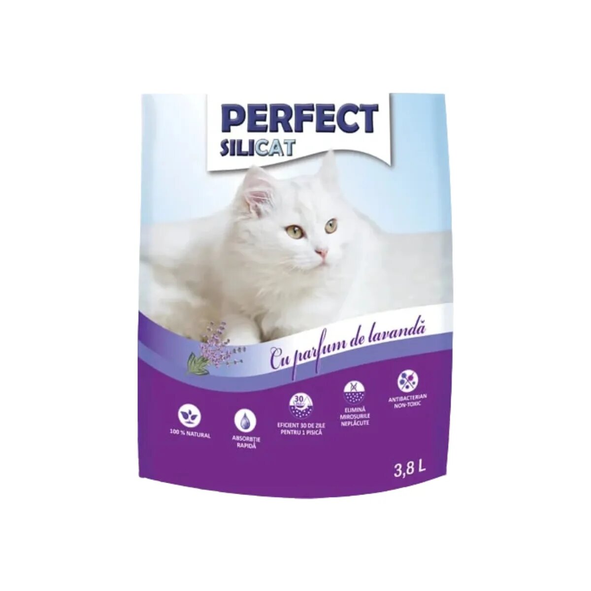 Perfect Silicat Lavanda așternut igienic pisici granule silicat neaglomerant neutralizare mirosuri 3.8l