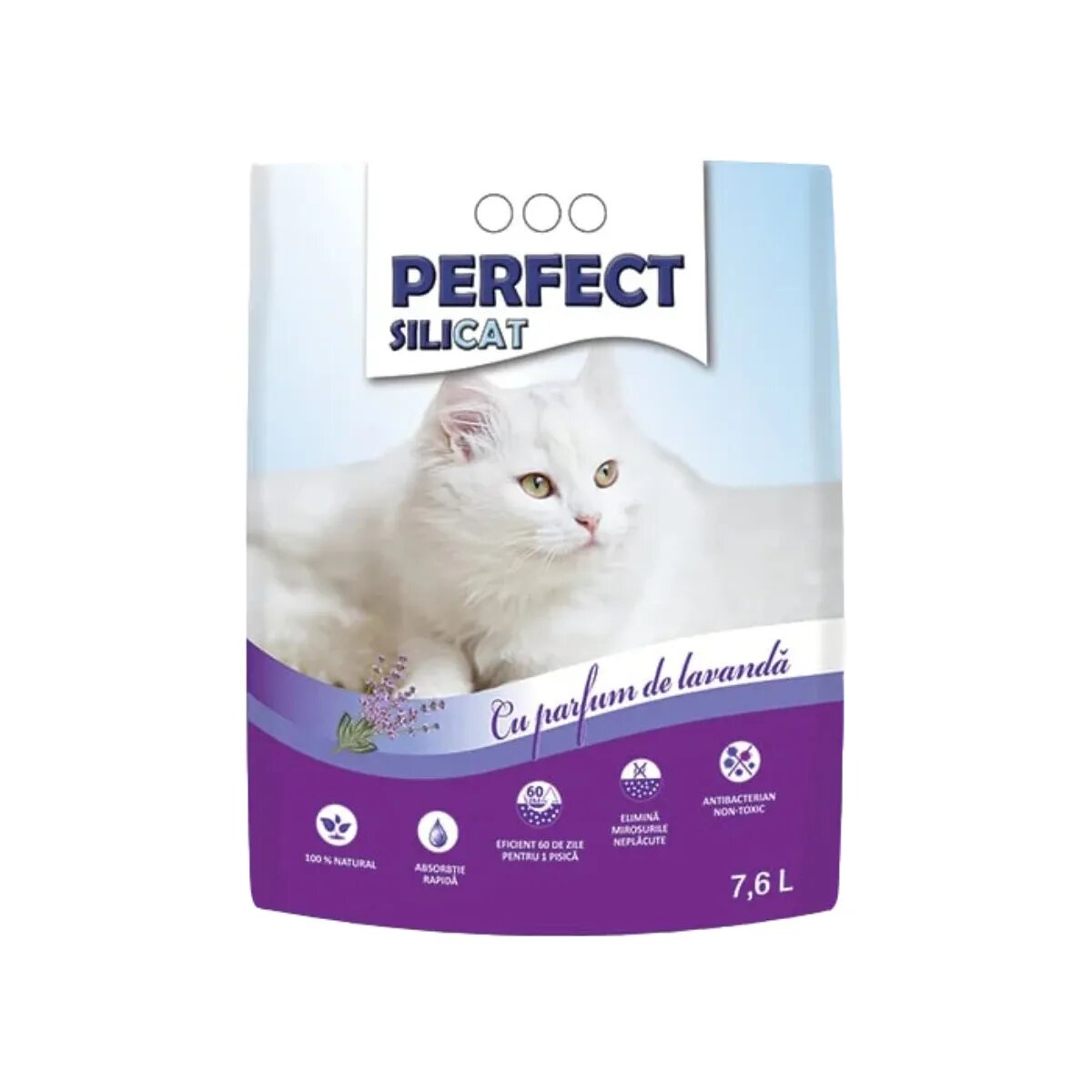 Perfect Silicat Lavanda așternut igienic pisici granule silicat neaglomerant neutralizare mirosuri 7.6l