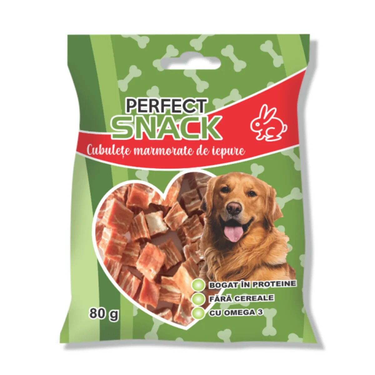 Perfect Snack Cubulete Marmorate XS-XL Iepure punguță recompense fără cereale câini 80g