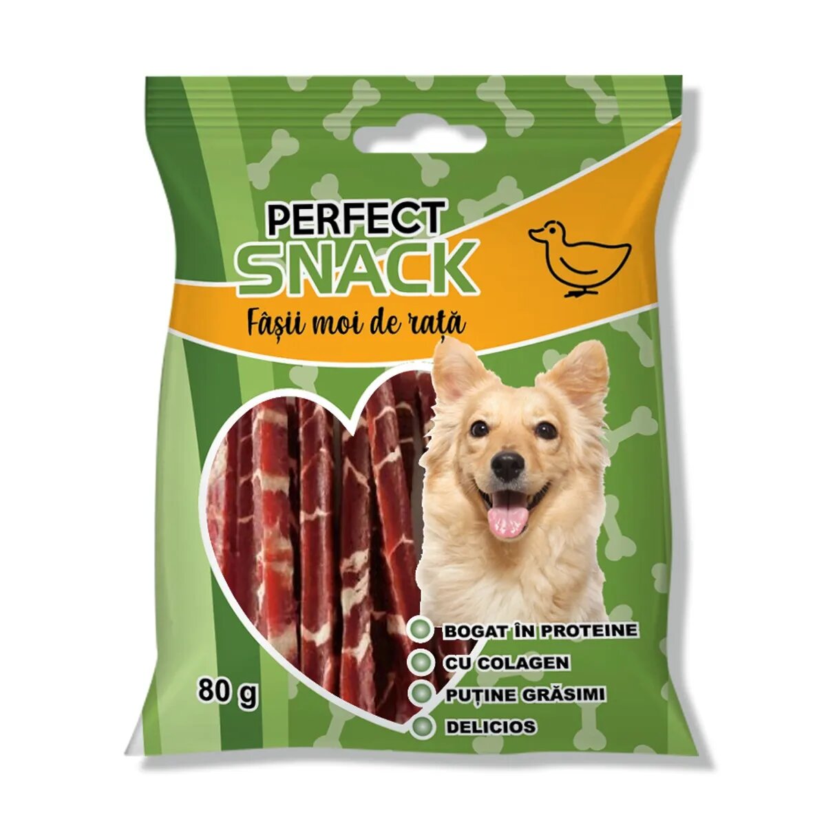 Perfect Snack Fâșii Moi XS-XL Rață punguță recompense câini 80g