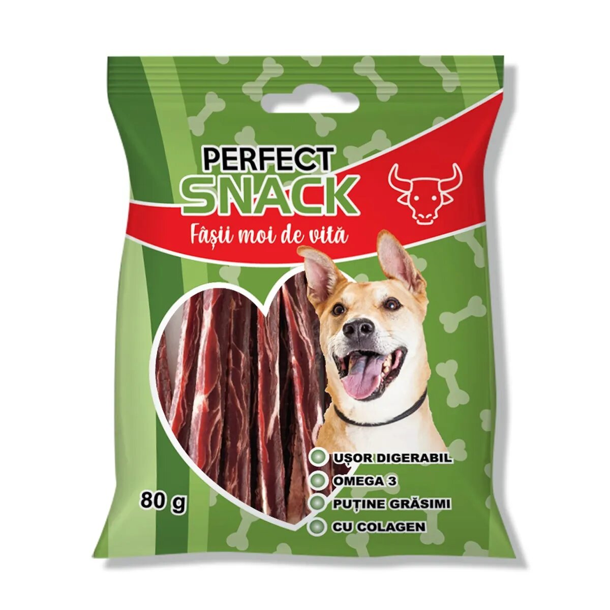 Perfect Snack Fâșii Moi XS-XL Vită punguță recompense câini 80g