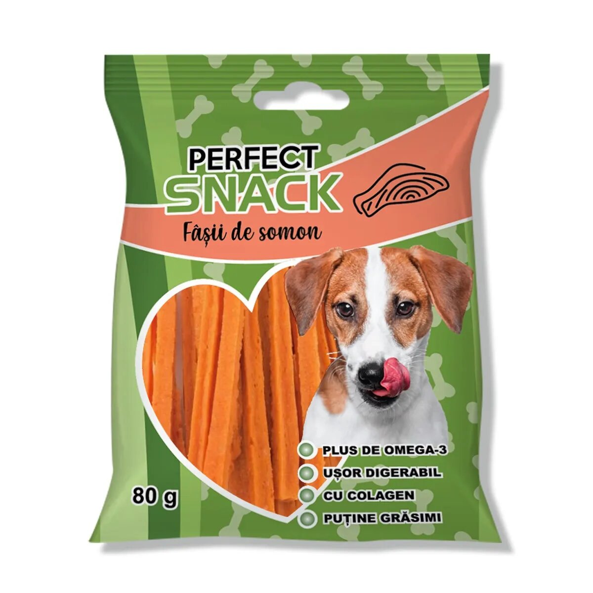 Perfect Snack Fâșii XS-XL Somon punguță recompense câini 80g