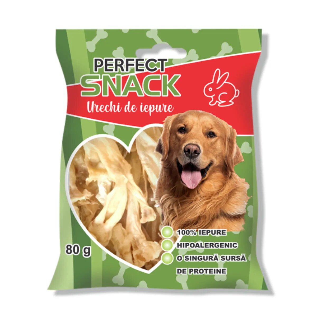 Perfect Snack Urechi de Iepure XS-XL Iepure punguță recompense monoproteice fără cereale câini 80g