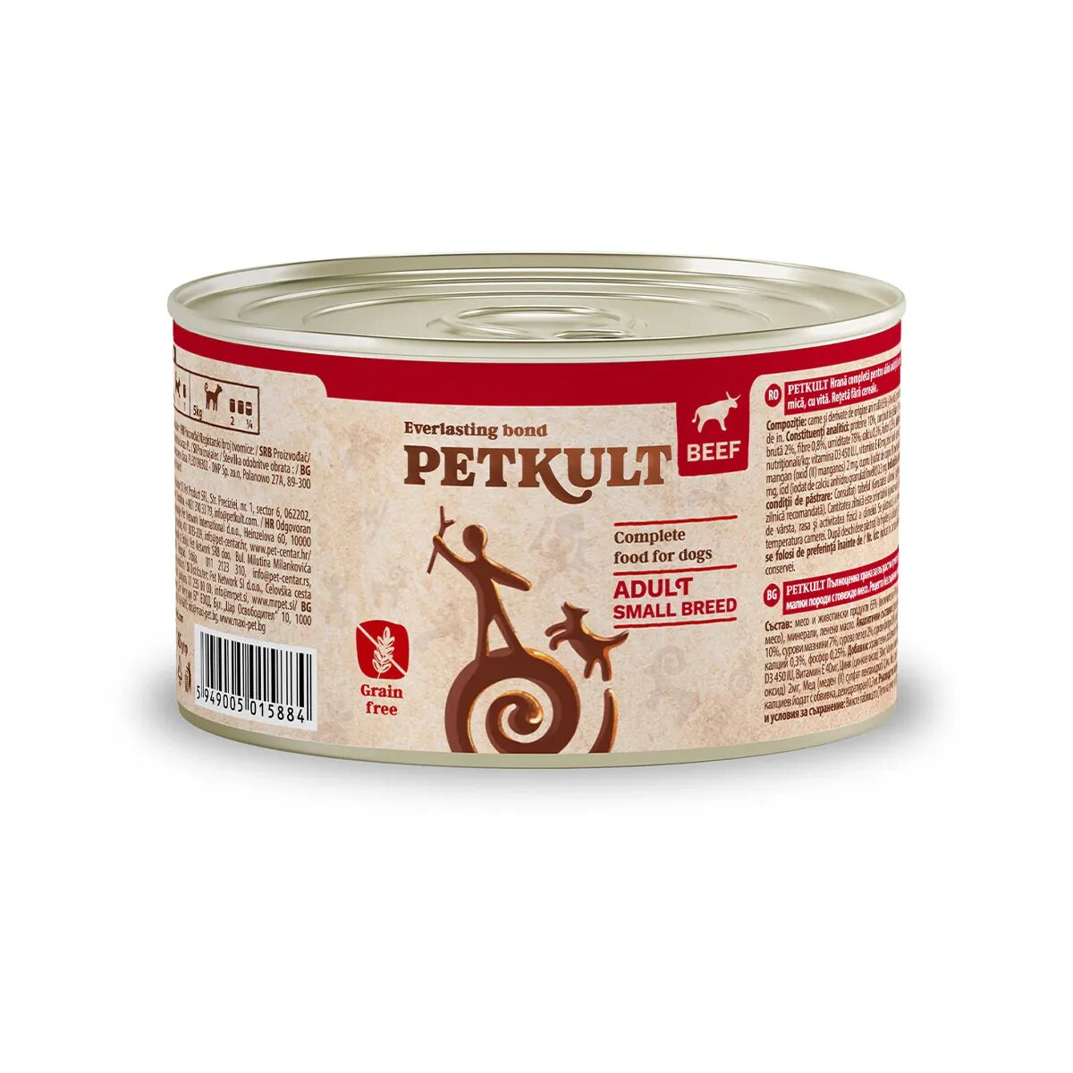 Petkult Grain Free Mini Adult Vită conservă hrană umedă fără cereale câini 185g