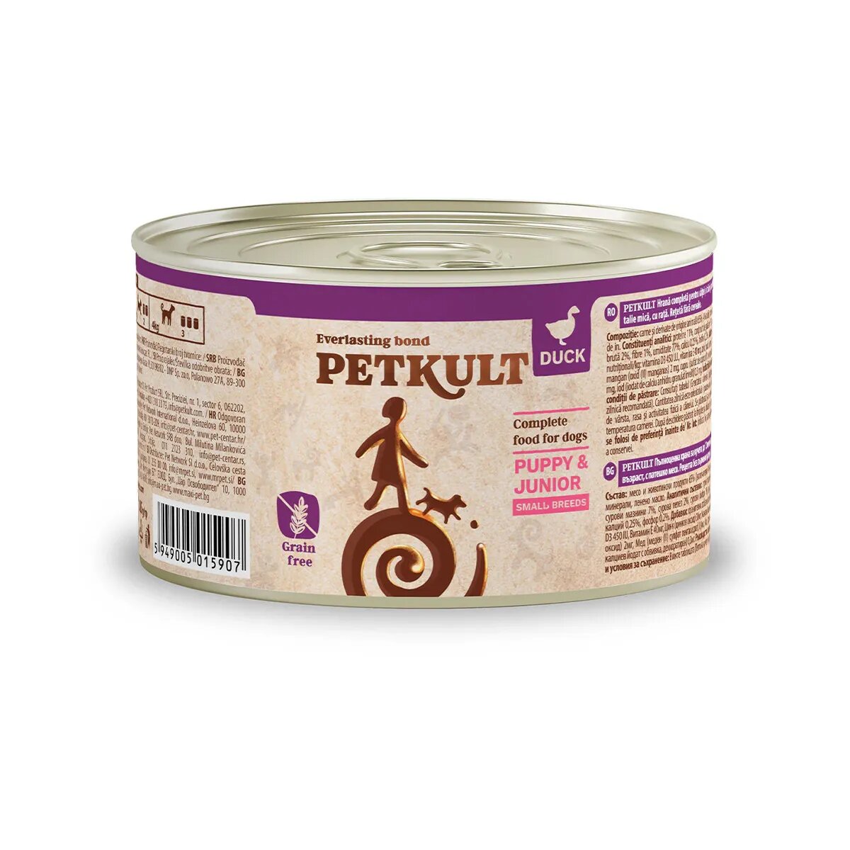 Petkult Grain Free Mini Junior Rață conservă hrană umedă fără cereale câini junior 185g