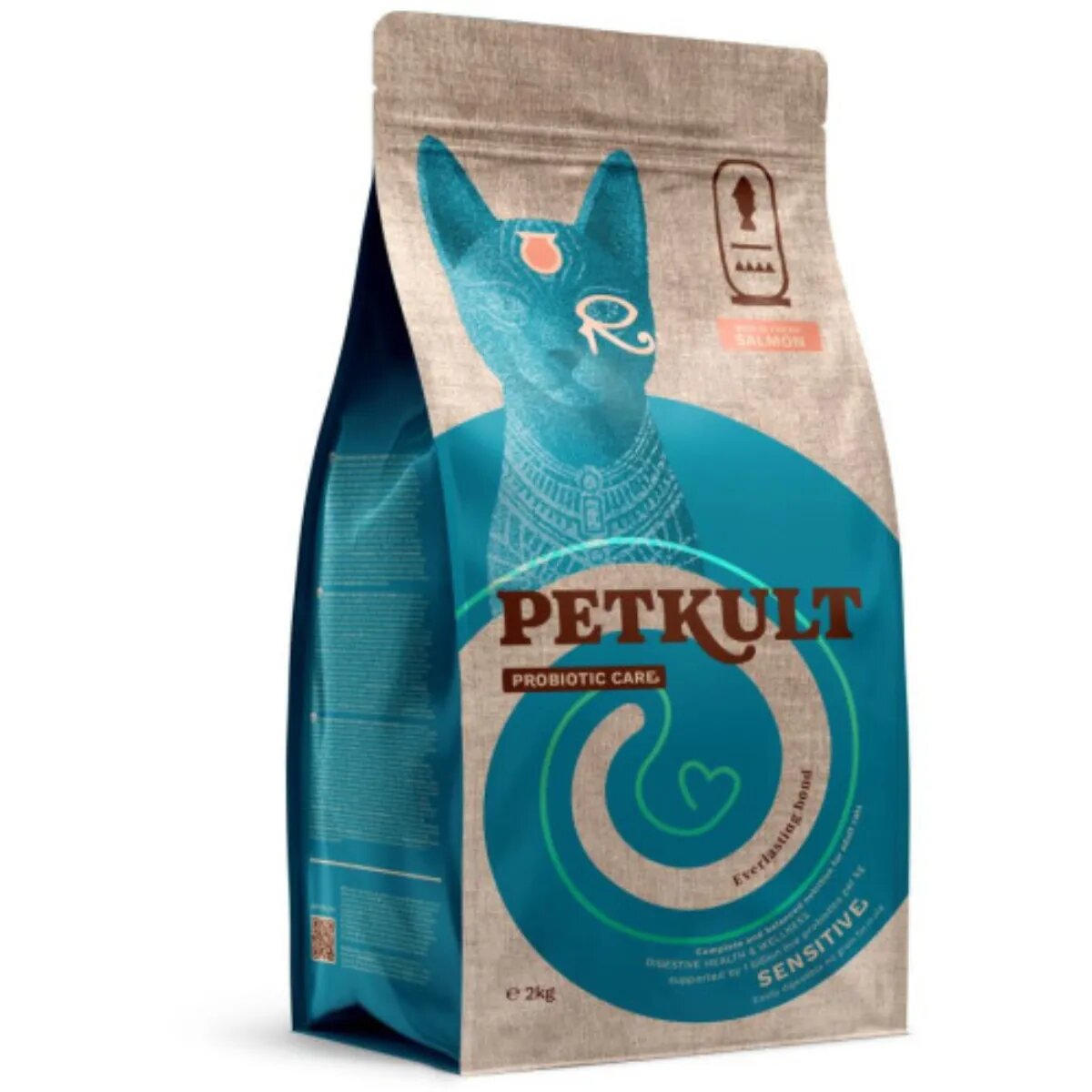 Petkult Probiotic Care Sensitive Somon și Curcan hrană uscată fără cereale pisici sistem digestiv 2kg