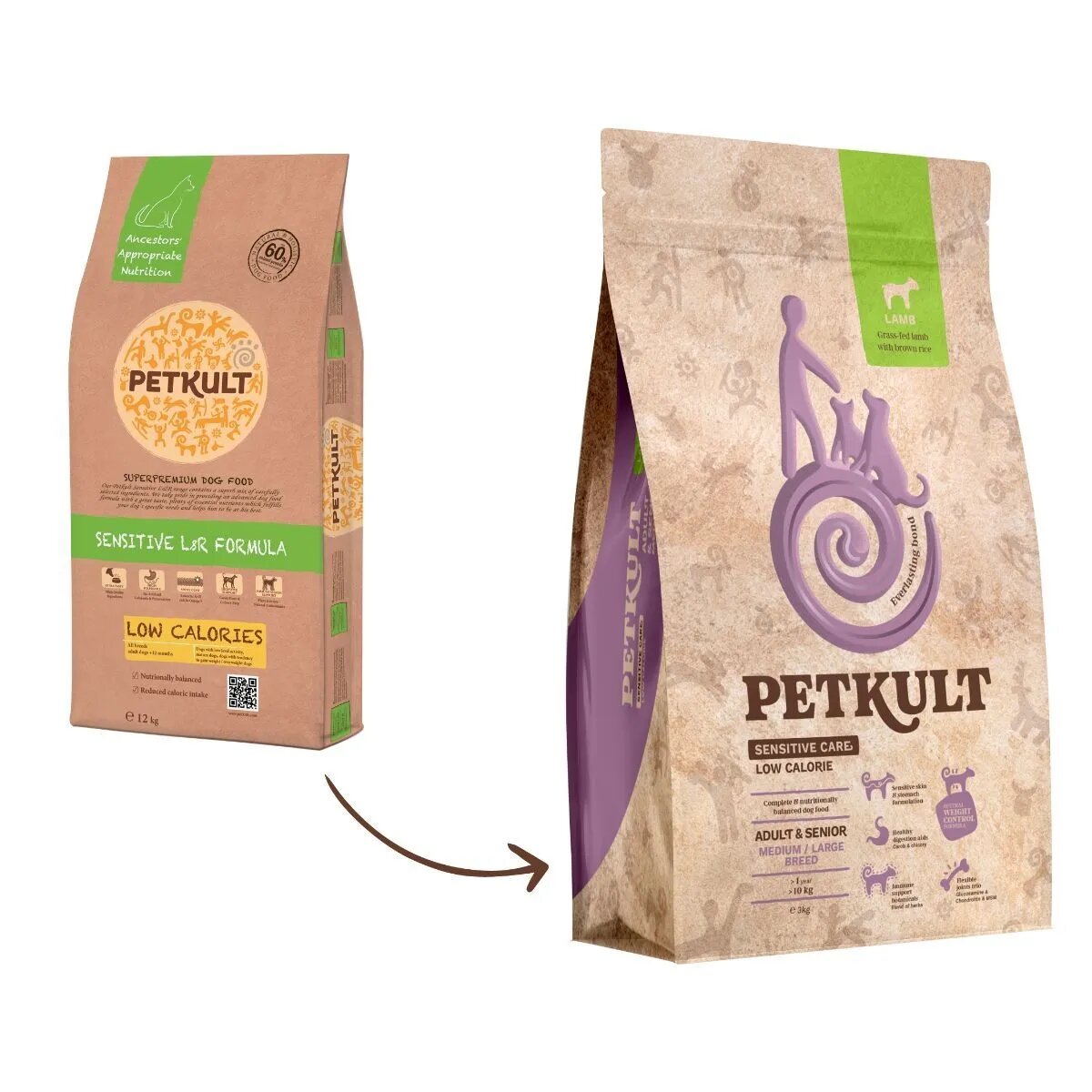 Petkult Sensitive Care Low Calorie Adult și Senior Medium & Large Breed M-XL Miel și orez brun hrană uscată câini alergii obezitate 3kg