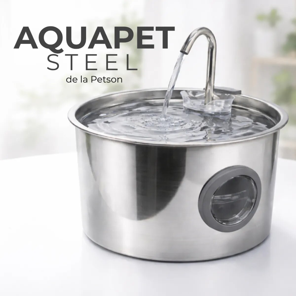 PETSON AquaPet Steel fântână câini 1 bol rotund sistem filtrare inox AquaPet Steel fântână câini și pisici 1 bol rotund sistem filtrare inox argintiu 3.2l