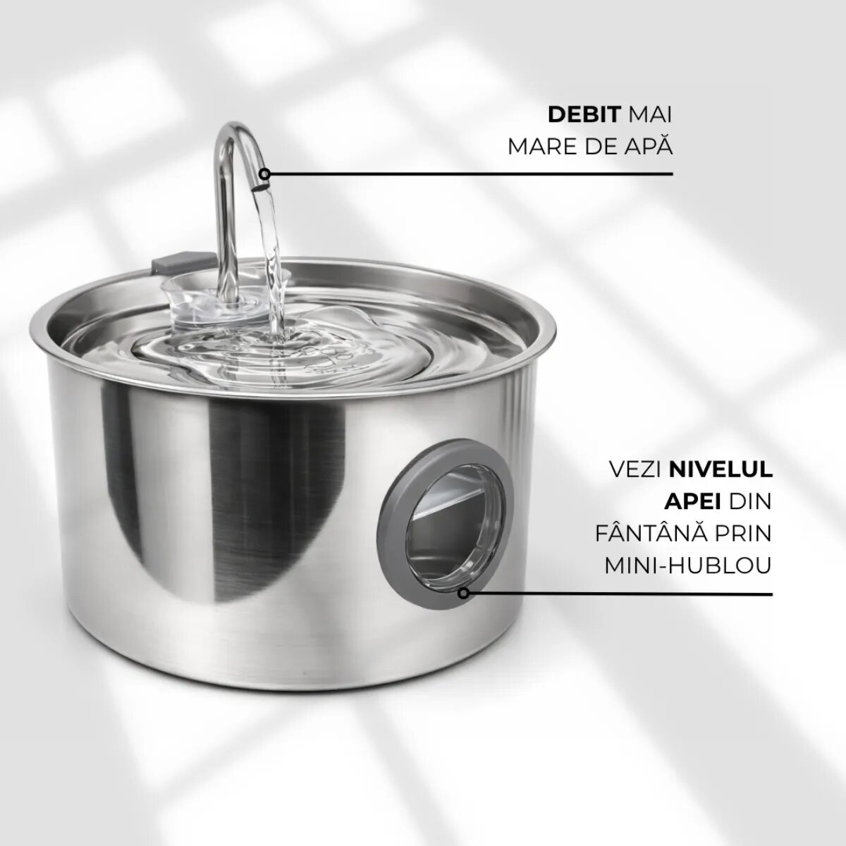 PETSON AquaPet Steel fântână câini 1 bol rotund sistem filtrare inox AquaPet Steel fântână câini și pisici 1 bol rotund sistem filtrare inox argintiu 3.2l