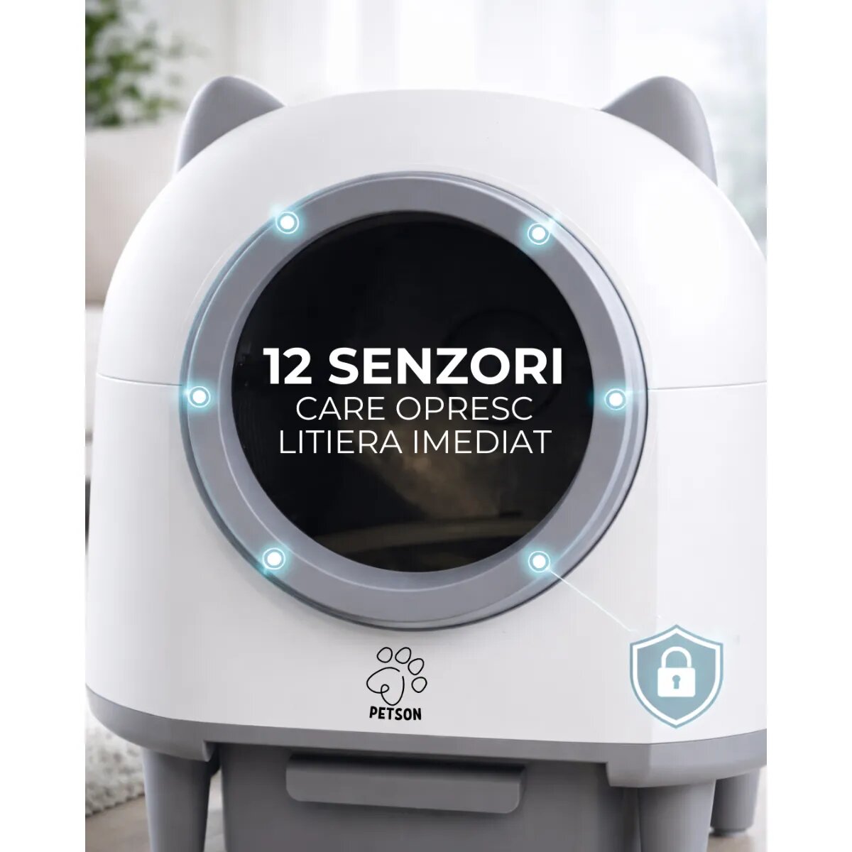 PETSON litieră automată pisici aplicație mobilă auto-curățare odorizare alb și gri 55.5x51x60 cm
