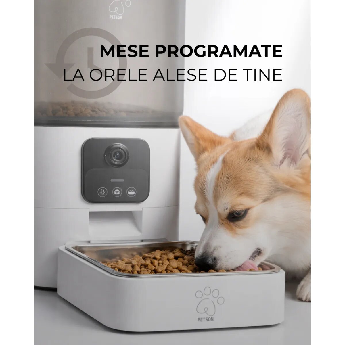 PETSON PetFeeder hrănitor automat câini 1 bol pătrat aplicație mobilă senzor programabil ABS PetFeeder hrănitor automat câini și pisici 1 bol pătrat aplicație mobilă senzor programabil ABS alb 6l