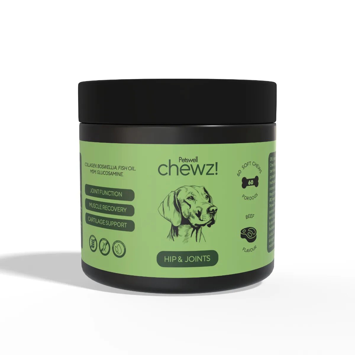 Petswell Chewz Hip & Joints supliment sistem articular câini Vită comprimate masticabile Chewz Hip & Joints supliment sistem articular câini Vită flacon 60 comprimate masticabile