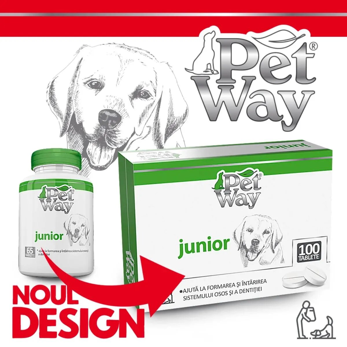 Petway Junior XS-XL supliment sistem osos câini junior cutie 100 comprimate