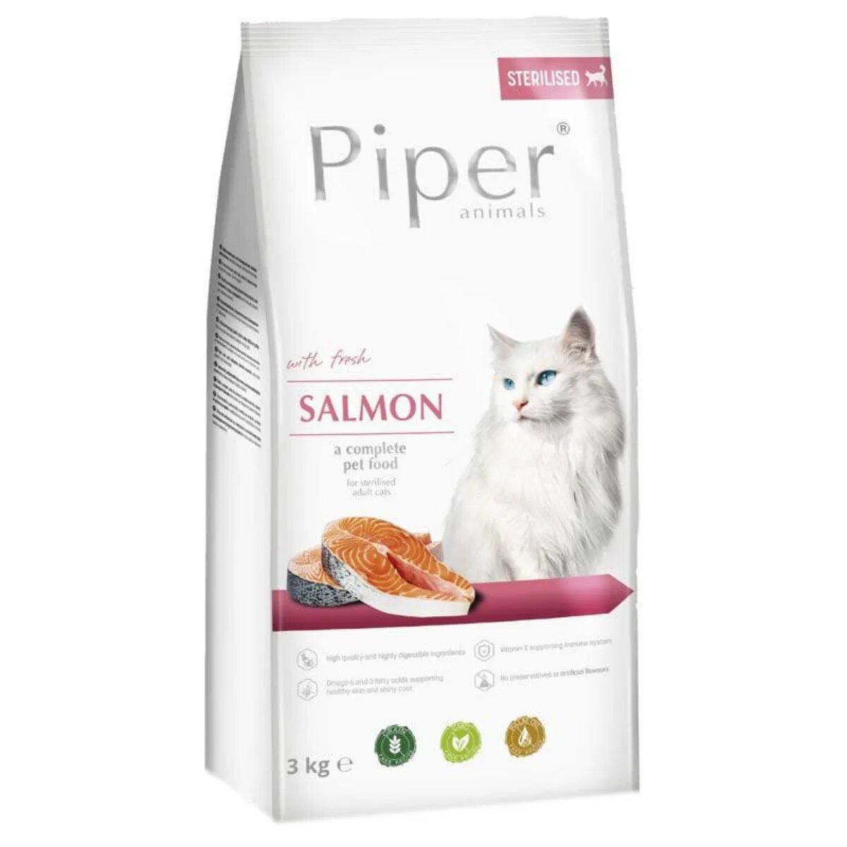 Piper Animals Sterilised Somon hrană uscată fără cereale pisici sterilizate 3kg